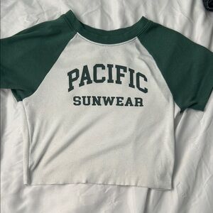 PACSUN Pacific Sunwear Junior Crop Top, Forest Green and Off White, Size XS